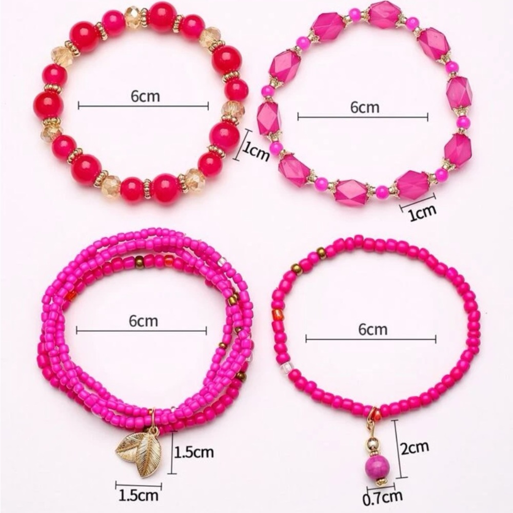 New hot pink beaded bracelet set - Picture 4 of 4